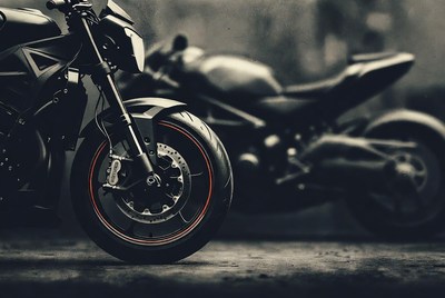 Black sport motorcycle close-up