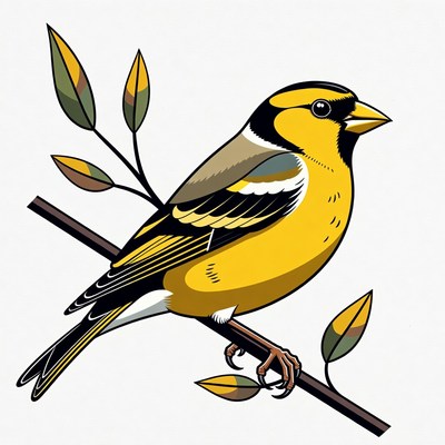 Goldfinch perched on branch with leaves