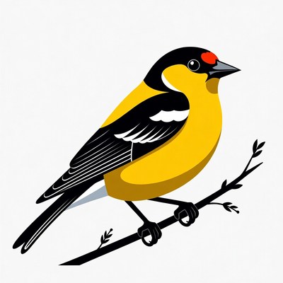 Goldfinch perched on branch illustration