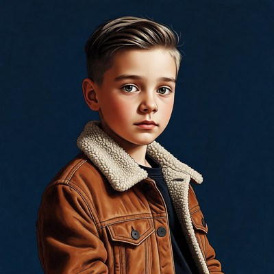 Boy in brown shearling jacket