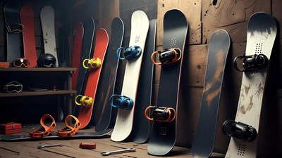 Colorful Snowboards on Wooden Wall