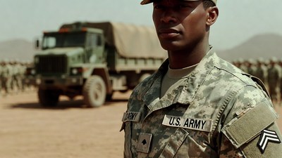African-American soldier in camouflage uniform