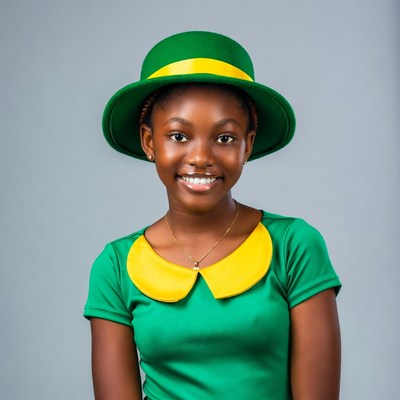 African girl in green hat and dress