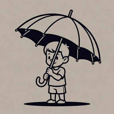Boy holding open umbrella