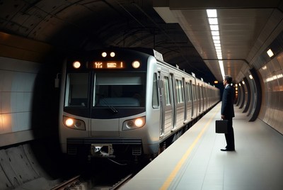 Man with briefcase waiting for subway train