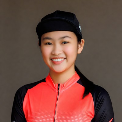 Asian girl in cycling jersey and cap