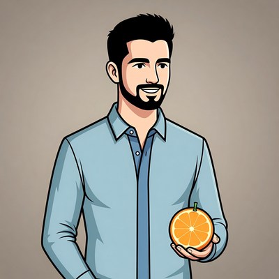 Man holding orange illustration