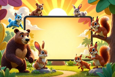 Cute Animals Around Blank Screen