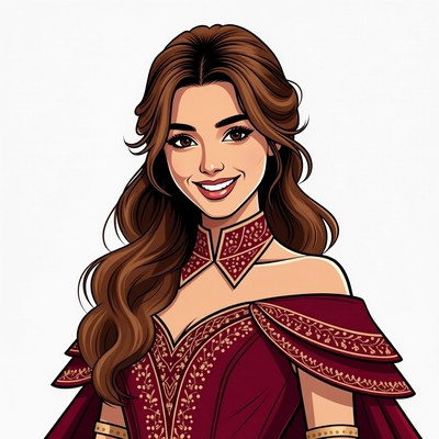 Smiling woman in red gown
