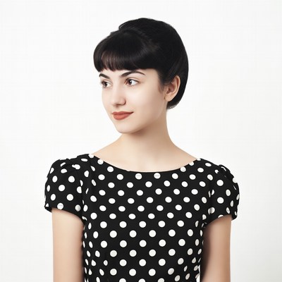 Woman in polka dot dress profile