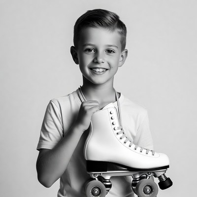 Boy holding white roller skates