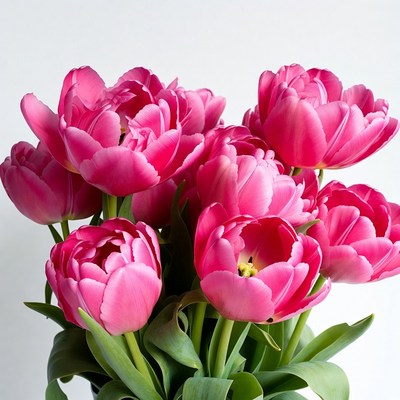 Pink Tulips Bouquet on White Background