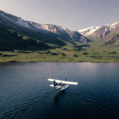 Seaplane on mountain lake