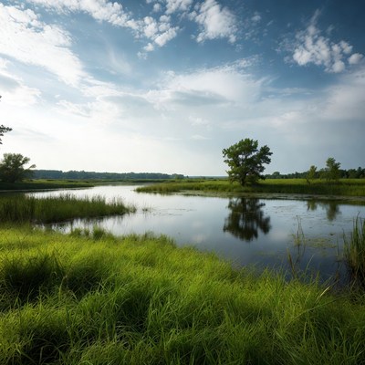 Serene Marsh with Calm Water and Trees