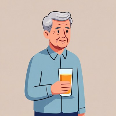 Elderly man holding orange juice