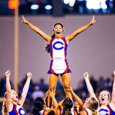 Cheerleader lifted by squad