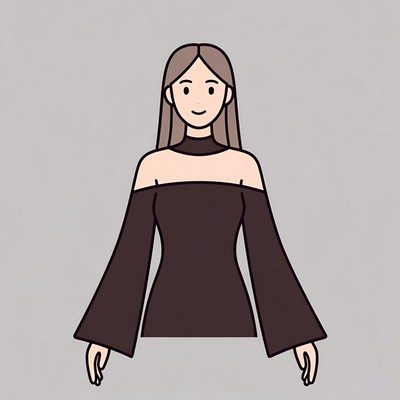 Woman in off-shoulder bell sleeve dress