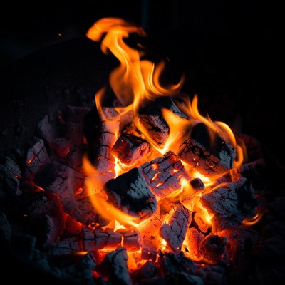 Burning Charcoal with Flames