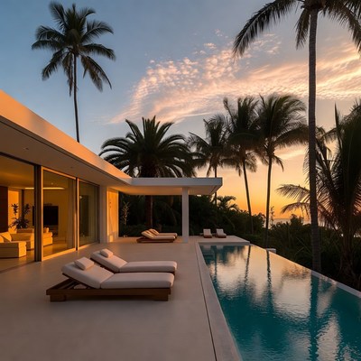 Modern Infinity Pool at Sunset