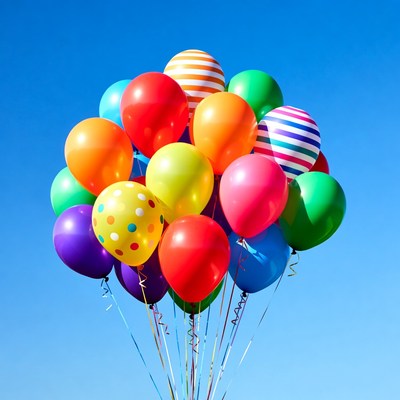 Colorful Balloons Cluster on Blue Sky