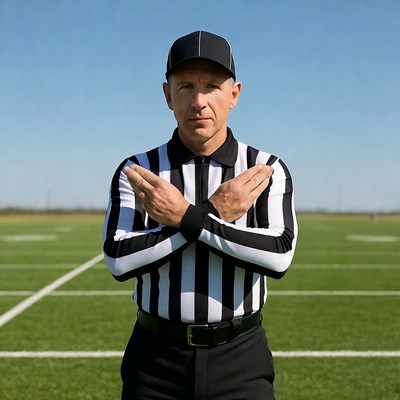Referee signaling timeout on football field