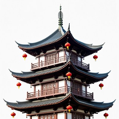 Chinese Pagoda with Red Lanterns