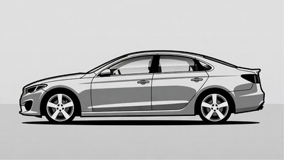 Silver sedan side view illustration