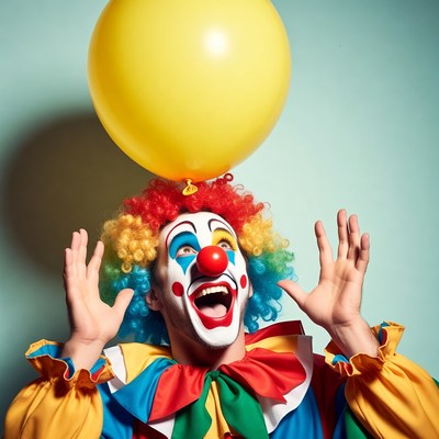 Clown holding yellow balloon