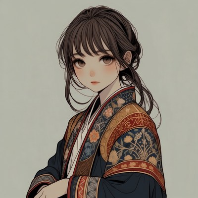 Anime girl in traditional kimono