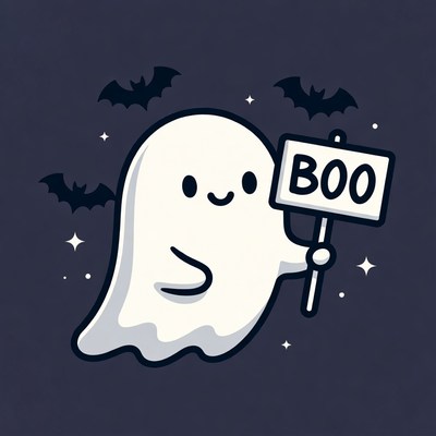 Cute ghost holding BOO sign
