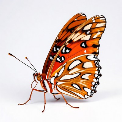Orange Monarch Butterfly on White Background
