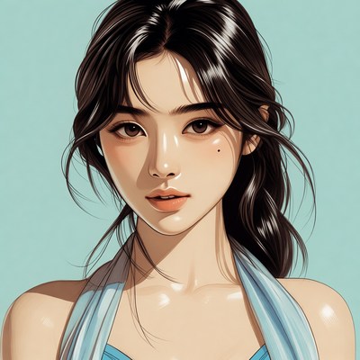 Beautiful Asian woman with long black hair