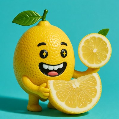 Cartoon Lemon Holding Lemon Slice