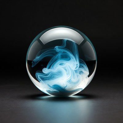 Clear glass orb with blue smoke