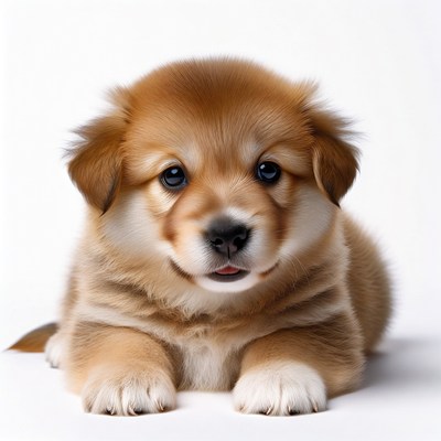 Cute Pomeranian puppy on white background