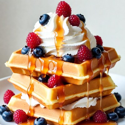Waffles with Whipped Cream and Berries