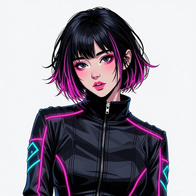Anime girl with pink-tipped black hair