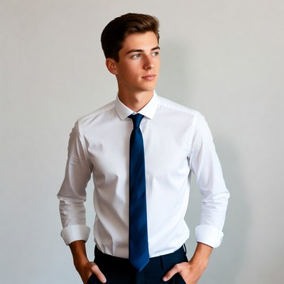 Young man in white shirt and blue tie