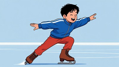 Boy ice skating illustration