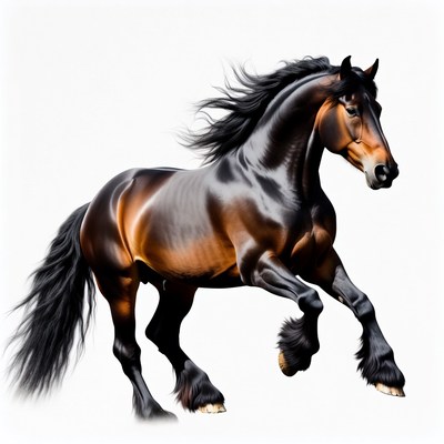 Black Friesian horse galloping