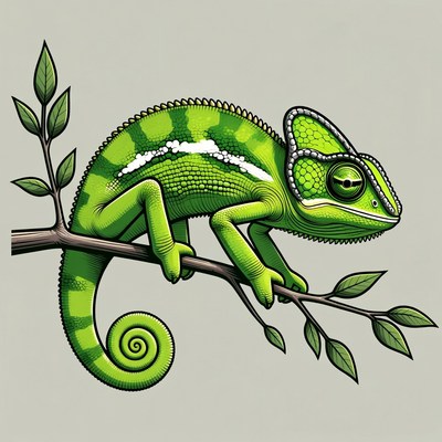 Green chameleon on branch