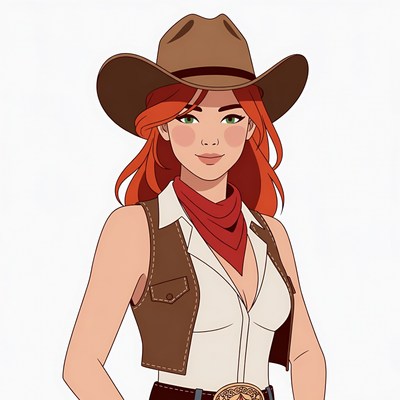 Cowgirl with red hair and hat