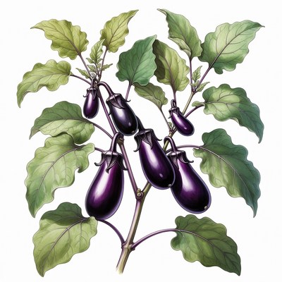 Eggplant Plant with Purple Fruits