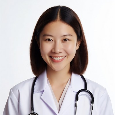 Asian female doctor smiling with stethoscope