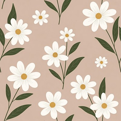 White Daisies with Green Leaves Pattern