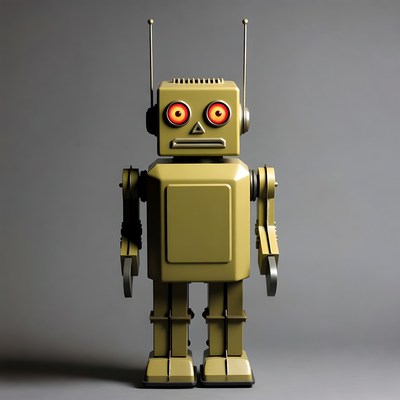 Retro robot with red glowing eyes