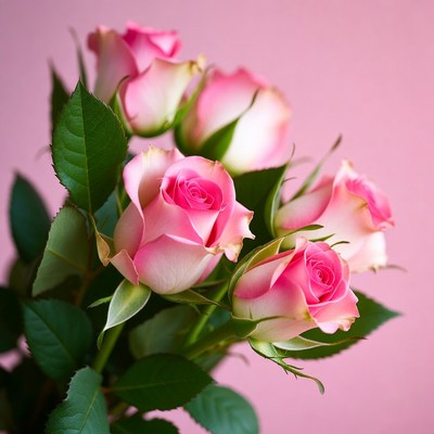 Pink Roses Bouquet on Pink Background