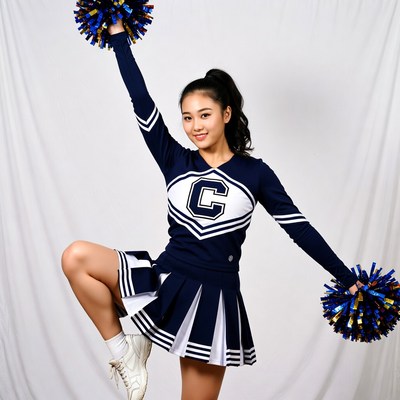 Asian cheerleader with pom poms