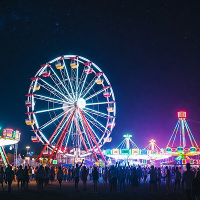 Crowd at Night Ferris Wheel Carnival