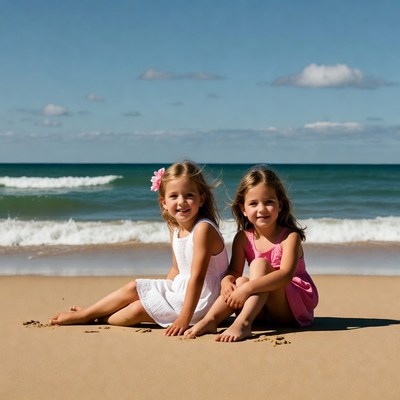 Two girls smiling on beach